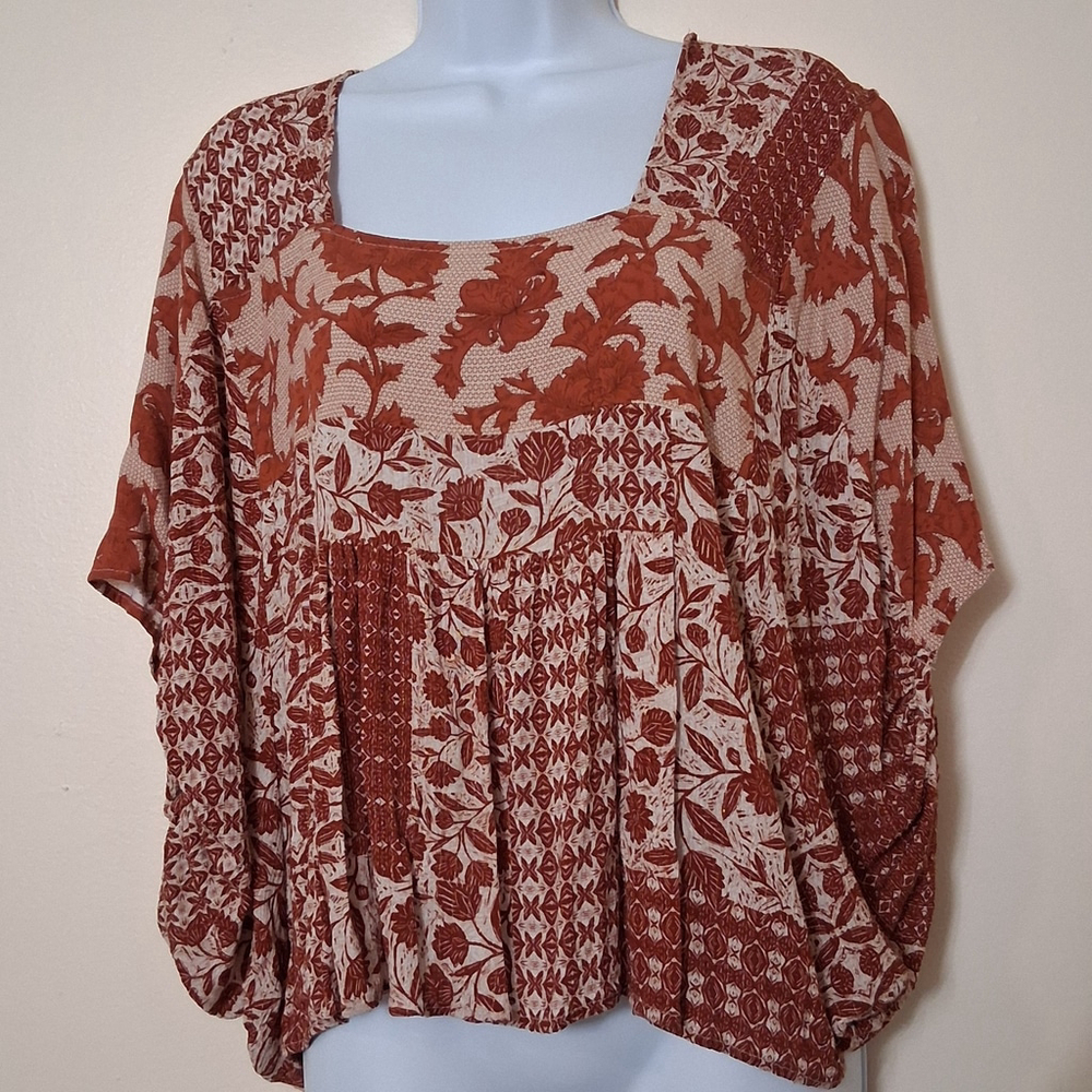 MEEK | Boho Peasant Floral Top S/M Tuni Square Neck Boxy
